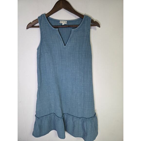 Wonderly Dresses & Skirts - Wonderly Blue Ribbed Sleeveless Midi Dress Ruffle Hem Size Small